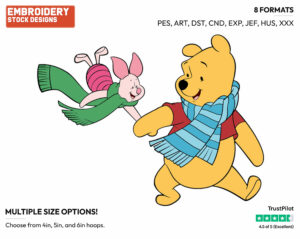 Pooh, Piglet Wearing Scarves - Winnie the Pooh and Piglet - Winnie the Pooh & Friends - Disney Embroidery Design in 3 sizes & 8 formats