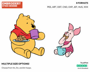 Pooh, Piglet, Tea, Biscuits - Winnie the Pooh and Piglet - Winnie the Pooh & Friends - Disney Embroidery Design in 3 sizes & 8 formats