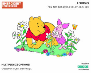 Smelling Flowers - Winnie the Pooh and Piglet - Winnie the Pooh & Friends - Disney Embroidery Design in 3 sizes & 8 formats
