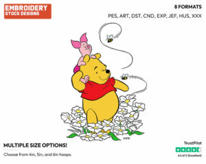 Pooh, Piglet Among Flowers - Winnie the Pooh and Piglet - Winnie the Pooh & Friends - Disney Embroidery Design in 3 sizes & 8 formats