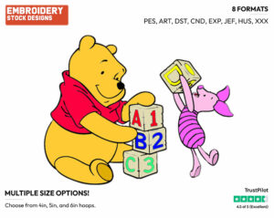 Pooh, Piglet, Alphabet Blocks - Winnie the Pooh and Piglet - Winnie the Pooh & Friends - Disney Embroidery Design in 3 sizes & 8 formats