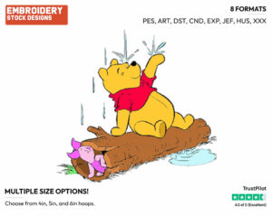 Pooh, Piglet In Rain - Winnie the Pooh and Piglet - Winnie the Pooh & Friends - Disney Embroidery Design in 3 sizes & 8 formats