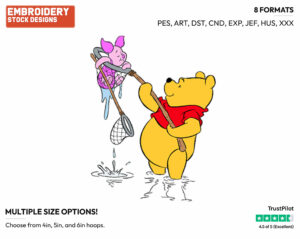 Pooh Fishing Piglet Out Of Water - Winnie the Pooh and Piglet - Winnie the Pooh & Friends - Disney Embroidery Design in 3 sizes & 8 formats