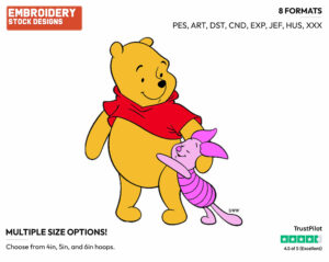 Hugging - Winnie the Pooh and Piglet - Winnie the Pooh & Friends - Disney Embroidery Design in 3 sizes & 8 formats
