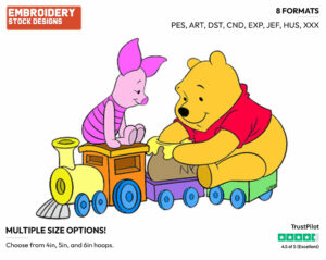 Pooh, Piglet On Toy Train - Winnie the Pooh and Piglet - Winnie the Pooh & Friends - Disney Embroidery Design in 3 sizes & 8 formats