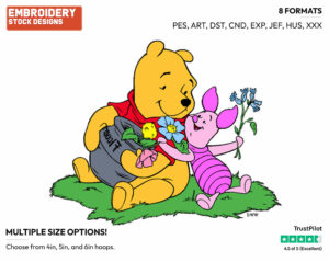 Pooh, Piglet Flowers - Winnie the Pooh and Piglet - Winnie the Pooh & Friends - Disney Embroidery Design in 3 sizes & 8 formats