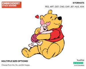 Pooh, Piglet Hugging - Winnie the Pooh and Piglet - Winnie the Pooh & Friends - Disney Embroidery Design in 3 sizes & 8 formats