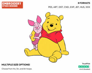 Side By Side - Winnie the Pooh and Piglet - Winnie the Pooh & Friends - Disney Embroidery Design in 3 sizes & 8 formats