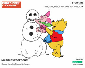 Pooh, Piglet Building Snowman - Winnie the Pooh and Piglet - Winnie the Pooh & Friends - Disney Embroidery Design in 3 sizes & 8 formats