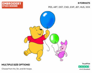 Pooh, Piglet Balloons - Winnie the Pooh and Piglet - Winnie the Pooh & Friends - Disney Embroidery Design in 3 sizes & 8 formats