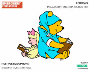 Pooh, Piglet Reading - Winnie the Pooh and Piglet - Winnie the Pooh & Friends - Disney Embroidery Design in 3 sizes & 8 formats