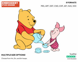 Pooh, Piglet Having Tea - Winnie the Pooh and Piglet - Winnie the Pooh & Friends - Disney Embroidery Design in 3 sizes & 8 formats