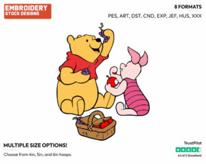 Pooh, Piglet Having A Pinic - Winnie the Pooh and Piglet - Winnie the Pooh & Friends - Disney Embroidery Design in 3 sizes & 8 formats