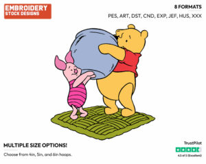 Pooh, Piglet Carrying Giant Honey Pot - Winnie the Pooh and Piglet - Winnie the Pooh & Friends - Disney Embroidery Design in 3 sizes & 8 formats