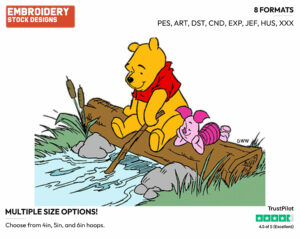Pooh, Piglet By Stream - Winnie the Pooh and Piglet - Winnie the Pooh & Friends - Disney Embroidery Design in 3 sizes & 8 formats