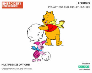Pooh, Piglet Building Snowman - Winnie the Pooh and Piglet - Winnie the Pooh & Friends - Disney Embroidery Design in 3 sizes & 8 formats