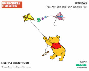 Pooh, Piglet Flying Kite - Winnie the Pooh and Piglet - Winnie the Pooh & Friends - Disney Embroidery Design in 3 sizes & 8 formats