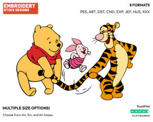 Winnie The Pooh, Tigger And Piglet Playing Jumprope With Tigger's Tail - Winnie the Pooh Piglet and Tigger - Winnie the Pooh & Friends - Disney Embroidery Design in 3 sizes & 8 formats