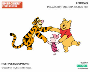 Pooh, Piglet, Tigger Holding Hands - Winnie the Pooh Piglet and Tigger - Winnie the Pooh & Friends - Disney Embroidery Design in 3 sizes & 8 formats