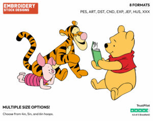 Pooh Reading To Piglet, Tigger - Winnie the Pooh Piglet and Tigger - Winnie the Pooh & Friends - Disney Embroidery Design in 3 sizes & 8 formats