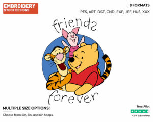 Pooh, Piglet, Tigger: Friends Forever - Winnie the Pooh Piglet and Tigger - Winnie the Pooh & Friends - Disney Embroidery Design in 3 sizes & 8 formats