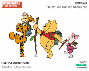 Pooh, Piglet, Tigger Hiking - Winnie the Pooh Piglet and Tigger - Winnie the Pooh & Friends - Disney Embroidery Design in 3 sizes & 8 formats