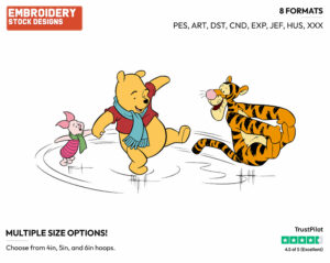 Pooh, Piglet, Tigger On Ice - Winnie the Pooh Piglet and Tigger - Winnie the Pooh & Friends - Disney Embroidery Design in 3 sizes & 8 formats