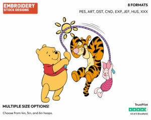 Pooh, Tigger, Piglet Jumping Rope - Winnie the Pooh Piglet and Tigger - Winnie the Pooh & Friends - Disney Embroidery Design in 3 sizes & 8 formats
