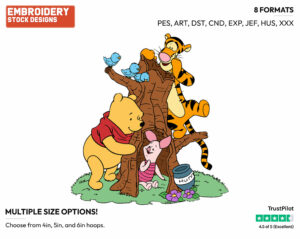 Pooh, Piglet, Tigger In Spring - Winnie the Pooh Piglet and Tigger - Winnie the Pooh & Friends - Disney Embroidery Design in 3 sizes & 8 formats