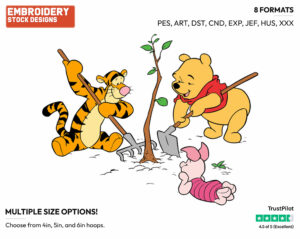 Tigger, Piglet, Pooh Planting A Tree - Winnie the Pooh Piglet and Tigger - Winnie the Pooh & Friends - Disney Embroidery Design in 3 sizes & 8 formats