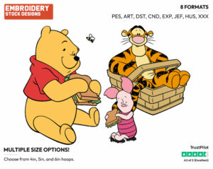 Pooh, Piglet, Tigger Picnic - Winnie the Pooh Piglet and Tigger - Winnie the Pooh & Friends - Disney Embroidery Design in 3 sizes & 8 formats