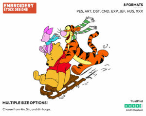 Pooh, Tigger, Piglet Sledding - Winnie the Pooh Piglet and Tigger - Winnie the Pooh & Friends - Disney Embroidery Design in 3 sizes & 8 formats