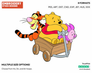 Pooh, Piglet, Tigger In Cart - Winnie the Pooh Piglet and Tigger - Winnie the Pooh & Friends - Disney Embroidery Design in 3 sizes & 8 formats