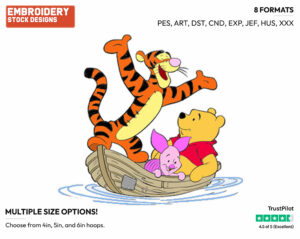 Pooh, Tigger, Piglet In Boat - Winnie the Pooh Piglet and Tigger - Winnie the Pooh & Friends - Disney Embroidery Design in 3 sizes & 8 formats