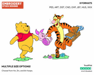 Pooh, Piglet, Tigger Picnic - Winnie the Pooh Piglet and Tigger - Winnie the Pooh & Friends - Disney Embroidery Design in 3 sizes & 8 formats