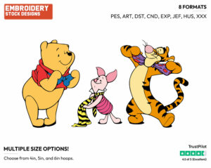 Pooh, Piglet, Tigger Trying On Tie, Bowties - Winnie the Pooh Piglet and Tigger - Winnie the Pooh & Friends - Disney Embroidery Design in 3 sizes & 8 formats