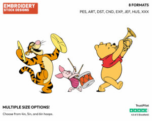 Pooh, Piglet, Tigger Marching Band - Winnie the Pooh Piglet and Tigger - Winnie the Pooh & Friends - Disney Embroidery Design in 3 sizes & 8 formats