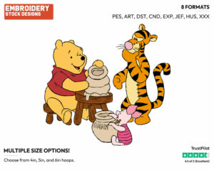 Pooh, Piglet, Tigger Pottery - Winnie the Pooh Piglet and Tigger - Winnie the Pooh & Friends - Disney Embroidery Design in 3 sizes & 8 formats