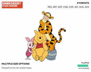 Pooh, Piglet, Tigger - Winnie the Pooh Piglet and Tigger - Winnie the Pooh & Friends - Disney Embroidery Design in 3 sizes & 8 formats