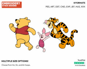 Pooh, Piglet, Tigger Running - Winnie the Pooh Piglet and Tigger - Winnie the Pooh & Friends - Disney Embroidery Design in 3 sizes & 8 formats