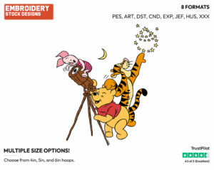 Pooh, Piglet, Tigger Gazing At Stars - Winnie the Pooh Piglet and Tigger - Winnie the Pooh & Friends - Disney Embroidery Design in 3 sizes & 8 formats