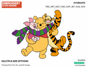 Pooh, Tigger, Piglet Wearing Scarf - Winnie the Pooh Piglet and Tigger - Winnie the Pooh & Friends - Disney Embroidery Design in 3 sizes & 8 formats