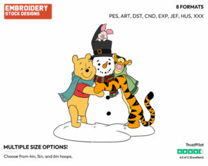 Pooh, Piglet, Tigger, Snowman - Winnie the Pooh Piglet and Tigger - Winnie the Pooh & Friends - Disney Embroidery Design in 3 sizes & 8 formats