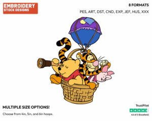 Pooh, Piglet, Tigger In Hot Air Balloon - Winnie the Pooh Piglet and Tigger - Winnie the Pooh & Friends - Disney Embroidery Design in 3 sizes & 8 formats