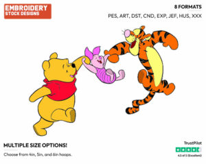 Pooh & Tigger Swinging Piglet - Winnie the Pooh Piglet and Tigger - Winnie the Pooh & Friends - Disney Embroidery Design in 3 sizes & 8 formats