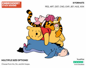 Pooh, Piglet, Eeyore And Tigger Lying On Top Of Each Other In A Heap - Winnie the Pooh Piglet Tigger and Eeyore - Winnie the Pooh & Friends - Disney Embroidery Design in 3 sizes & 8 formats