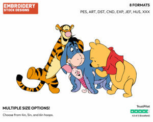 Winnie The Pooh, Piglet, Tigger And Eeyore - Winnie the Pooh Piglet Tigger and Eeyore - Winnie the Pooh & Friends - Disney Embroidery Design in 3 sizes & 8 formats