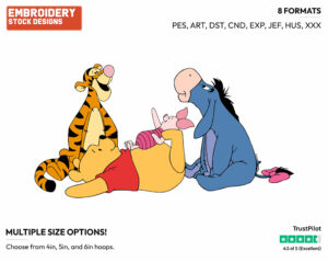 Winnie The Pooh, Piglet, Tigger And Eeyore Hanging Out - Winnie the Pooh Piglet Tigger and Eeyore - Winnie the Pooh & Friends - Disney Embroidery Design in 3 sizes & 8 formats