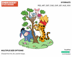 Pooh, Piglet, Tigger And Eeyore Greeting Birds In A Nest - Winnie the Pooh Piglet Tigger and Eeyore - Winnie the Pooh & Friends - Disney Embroidery Design in 3 sizes & 8 formats