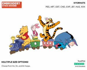 Pooh, Piglet, Tigger, Eeyore Riding Toy Train - Winnie the Pooh Piglet Tigger and Eeyore - Winnie the Pooh & Friends - Disney Embroidery Design in 3 sizes & 8 formats
